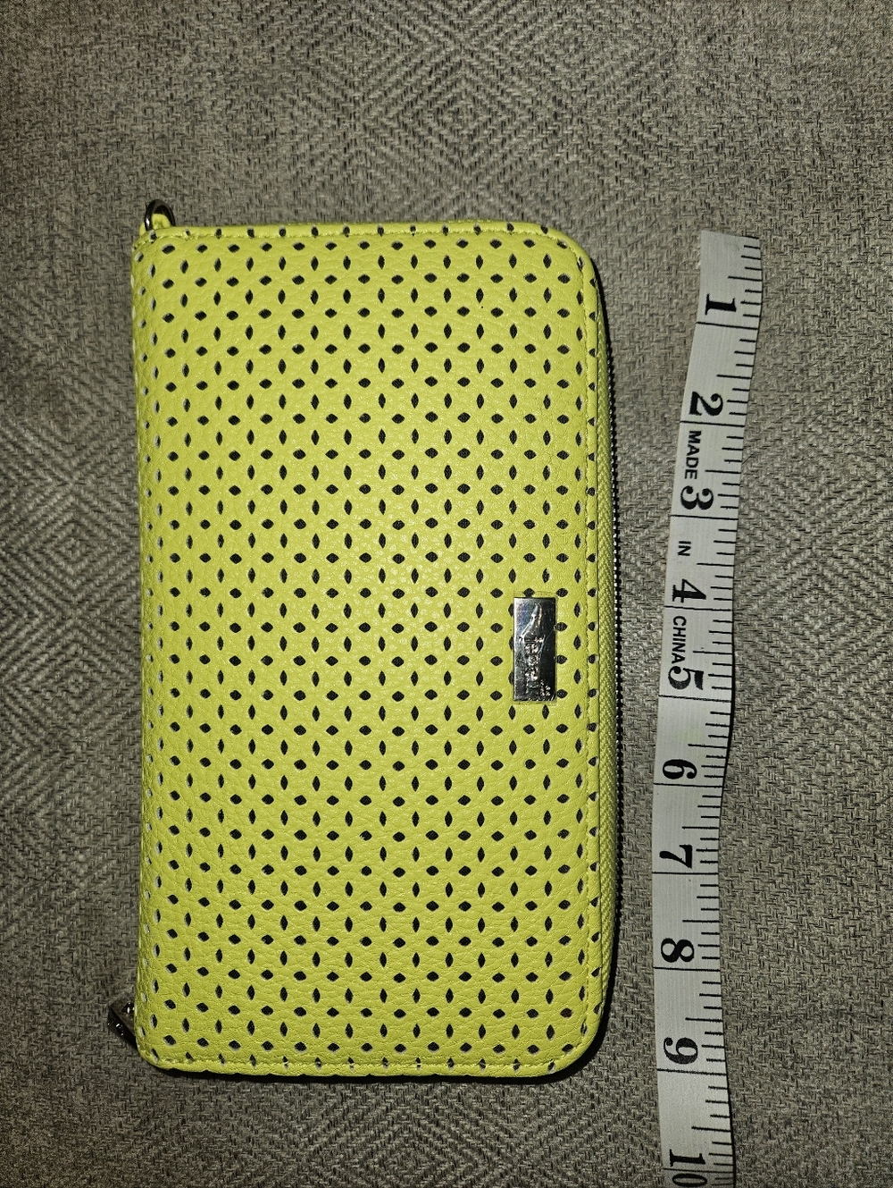 Neon Yellow Perforated Zip-Around Wallet